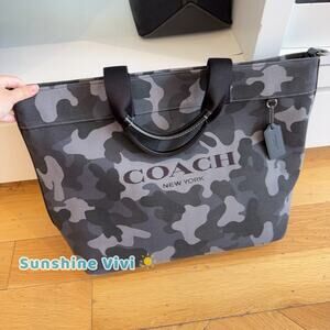 NWT Coach Tote 38 Gunmetal Grey Camo Print CY805 w/ Shoulder Strap